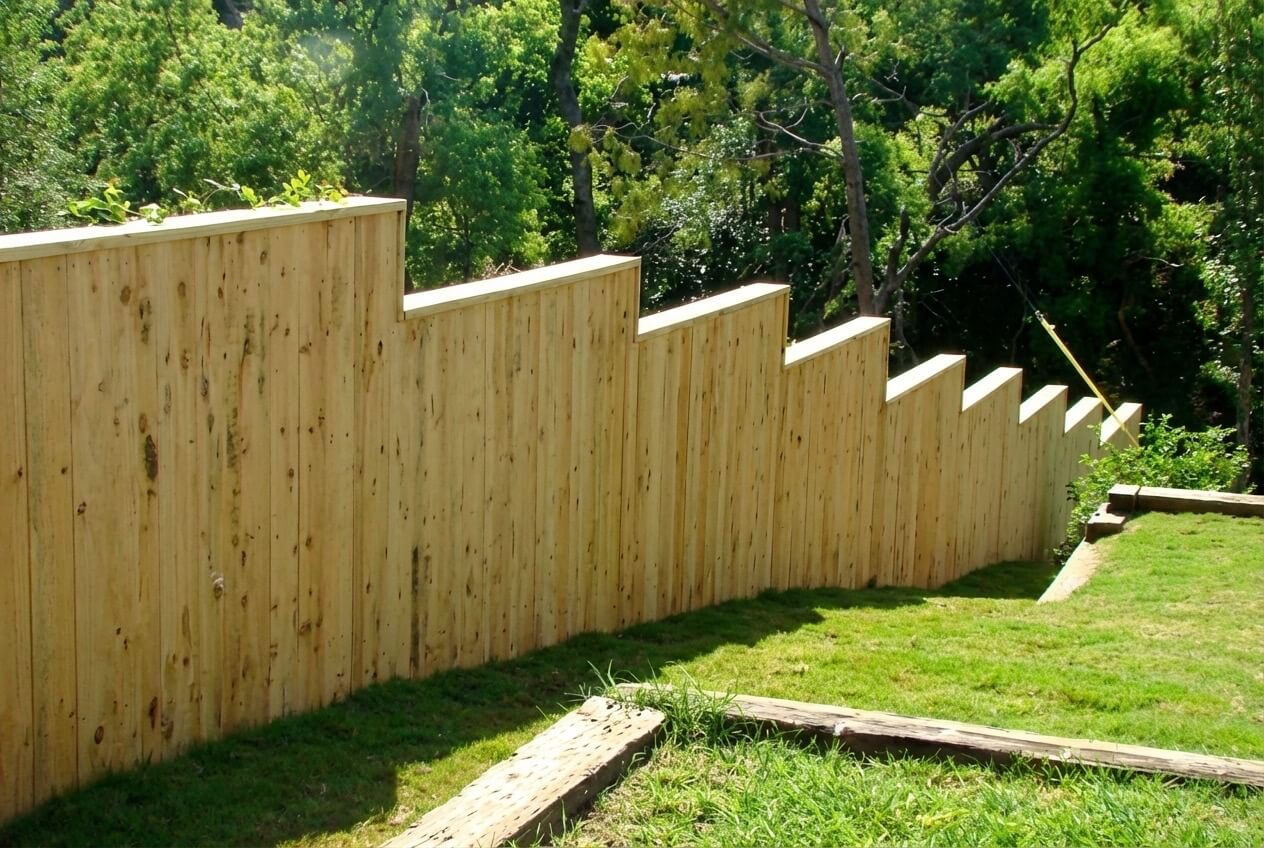 Stepped Cedar Fence on Slope
